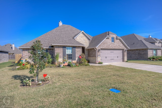 view of front of house featuring a front yard and a garage