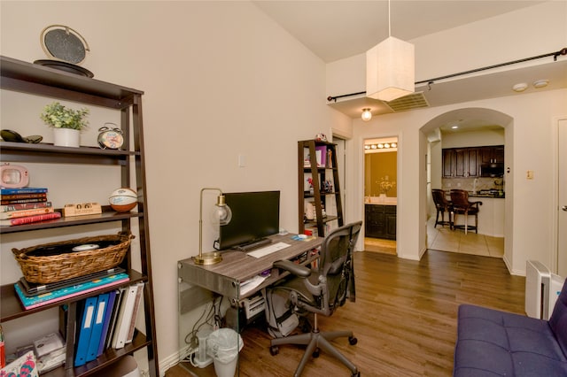 office area with hardwood / wood-style floors