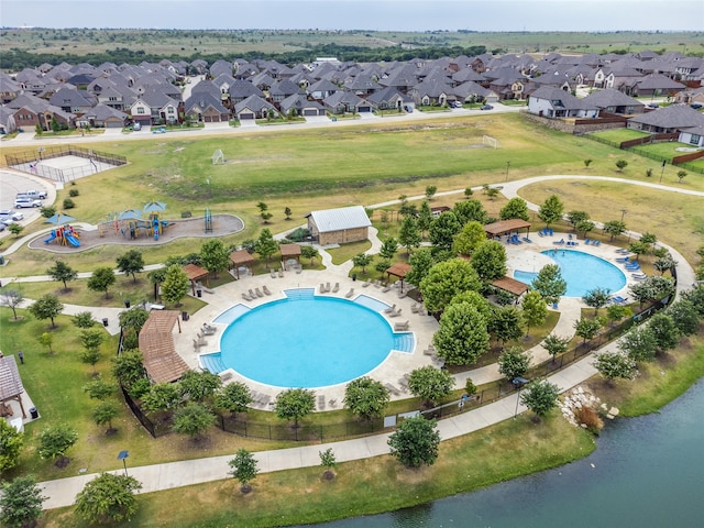 aerial view with a water view