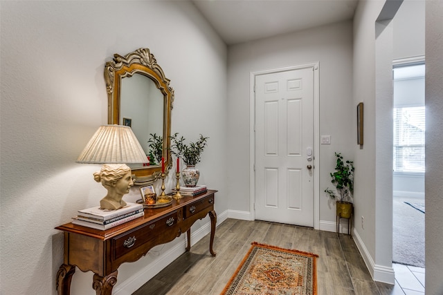 foyer entrance with hardwood / wood-style flooring