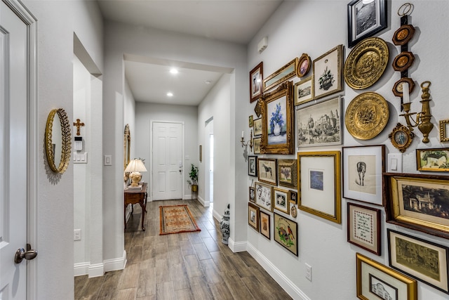 hall featuring dark hardwood / wood-style flooring