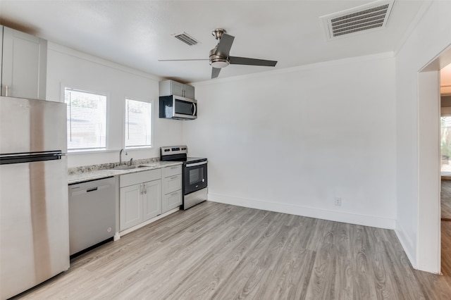 kitchen featuring light hardwood / wood-style floors, white cabinetry, and stainless steel appliances