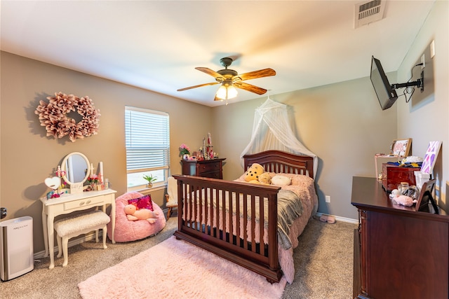 bedroom with carpet floors and ceiling fan