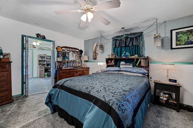 bedroom featuring carpet flooring and ceiling fan