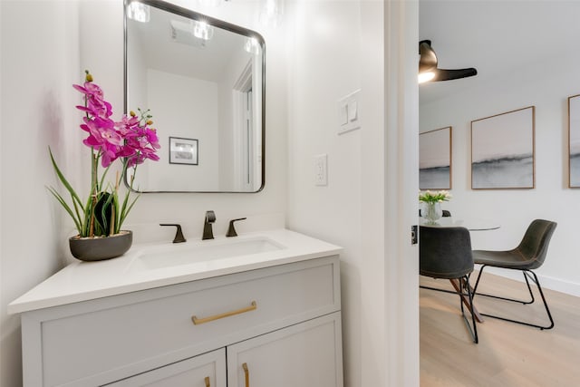 bathroom with vanity and hardwood / wood-style floors