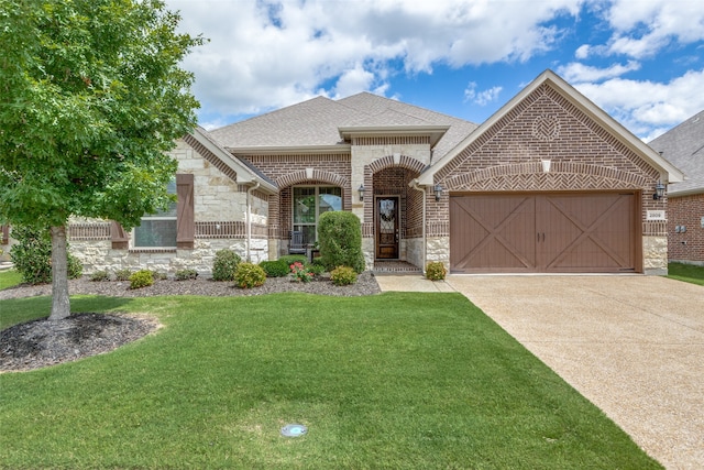 view of front facade with a front lawn and a garage