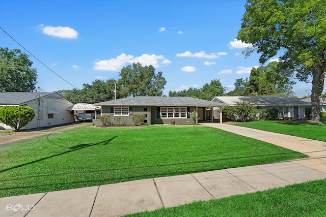 ranch-style house with a front lawn