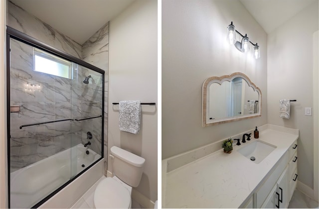 full bathroom featuring vanity, toilet, and combined bath / shower with glass door