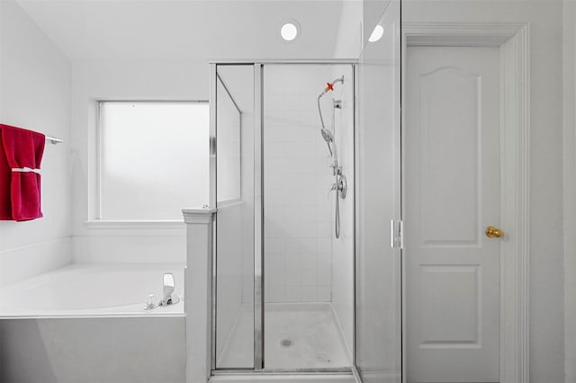 bathroom with plus walk in shower