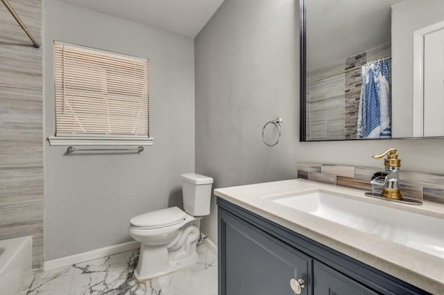 full bathroom featuring toilet, vanity, and shower / bathing tub combination