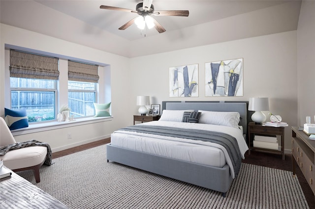 bedroom featuring ceiling fan