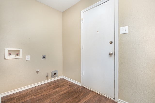 washroom with gas dryer hookup, electric dryer hookup, hookup for a washing machine, and dark hardwood / wood-style floors