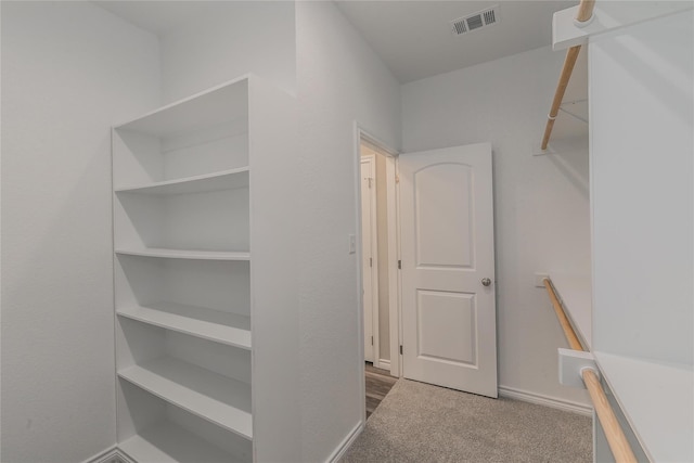 walk in closet featuring carpet floors