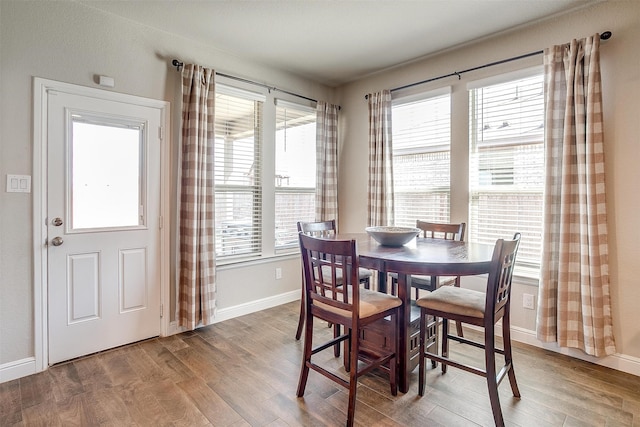 dining space featuring hardwood / wood-style floors and a healthy amount of sunlight