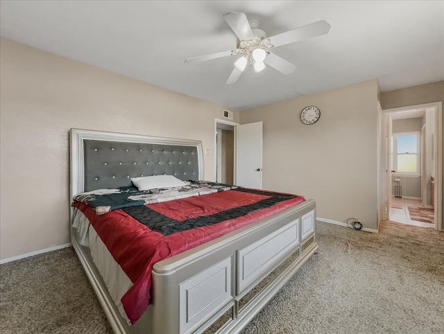 bedroom featuring carpet flooring and ceiling fan