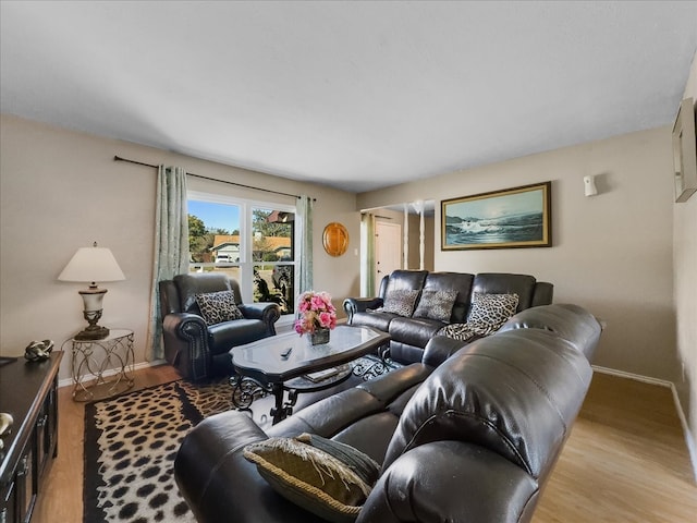 living room with light hardwood / wood-style flooring