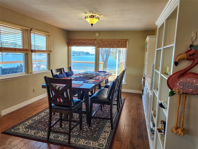 dining space with dark hardwood / wood-style flooring