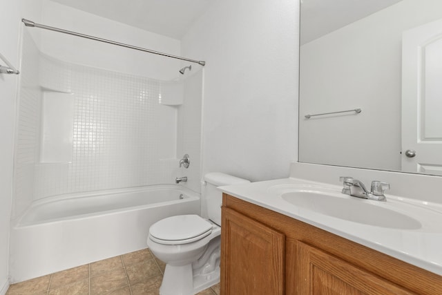 full bathroom with tile patterned floors, vanity,  shower combination, and toilet