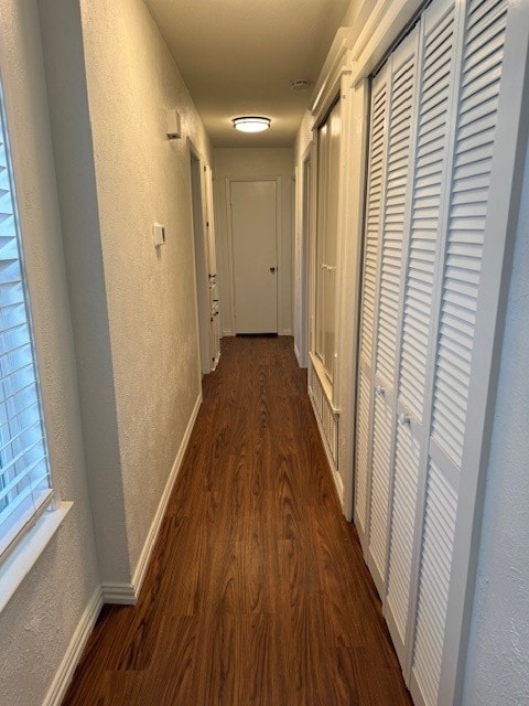 hallway with dark wood-type flooring