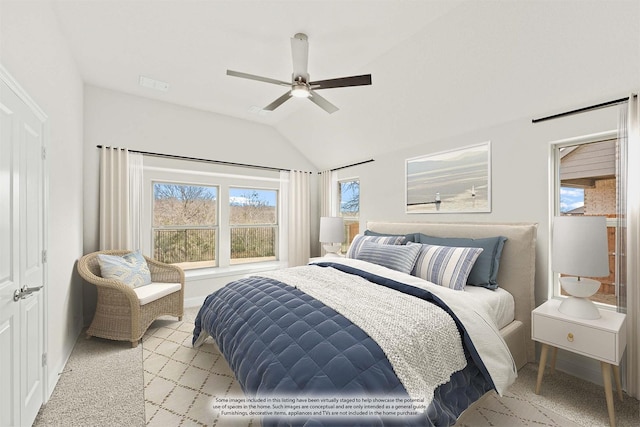 3909 Birch Grove Bnd, Denton, TX 76226 - bedroom featuring vaulted ceiling, light carpet, and ceiling fan