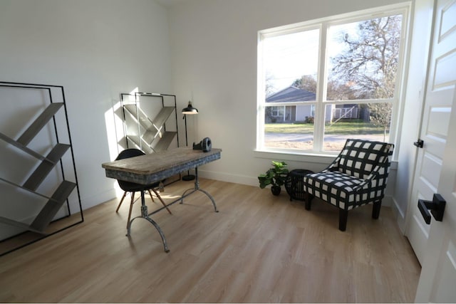 office space with light hardwood / wood-style floors