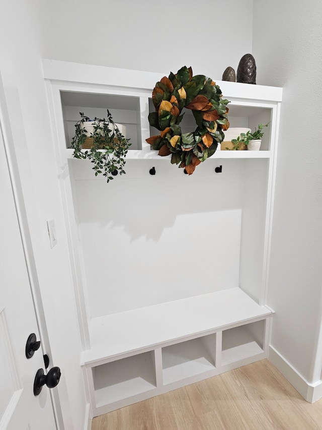 mudroom with hardwood / wood-style floors