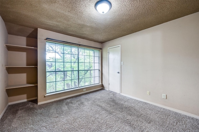 carpeted empty room with a textured ceiling