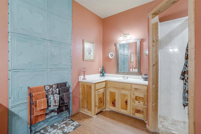 bathroom featuring wood-type flooring and vanity