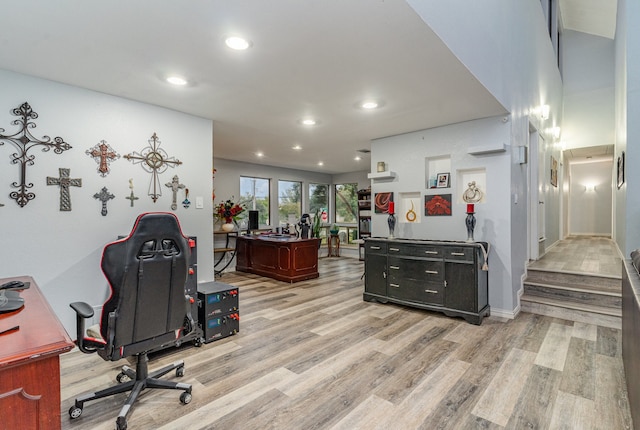 home office featuring light wood-type flooring