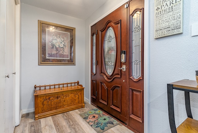 foyer entrance with light hardwood / wood-style flooring