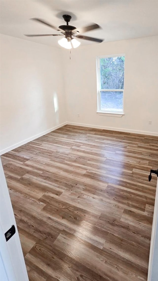 empty room with ceiling fan and wood-type flooring