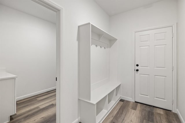 mudroom with dark wood-type flooring