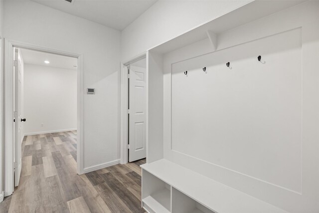 mudroom with hardwood / wood-style flooring