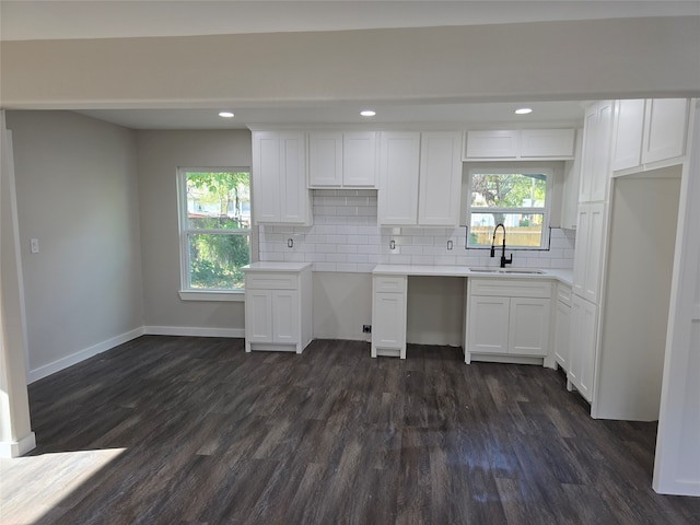 kitchen with white cabinetry, dark hardwood / wood-style floors, and sink