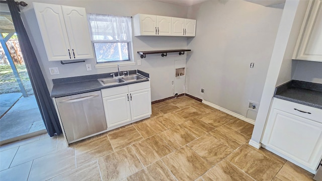 kitchen with white cabinetry, stainless steel dishwasher, and sink