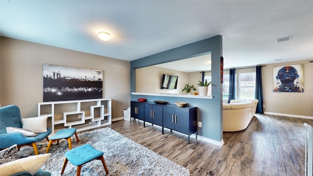 living room featuring dark hardwood / wood-style flooring