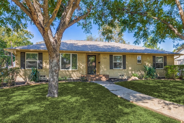 ranch-style house featuring a front lawn