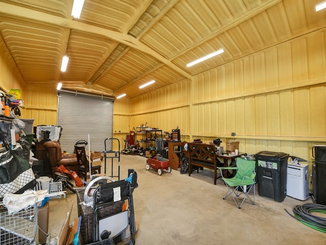 garage with metal wall