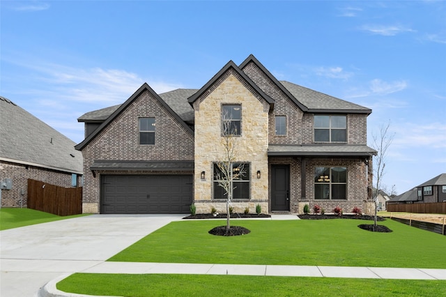 view of front facade featuring a garage and a front lawn