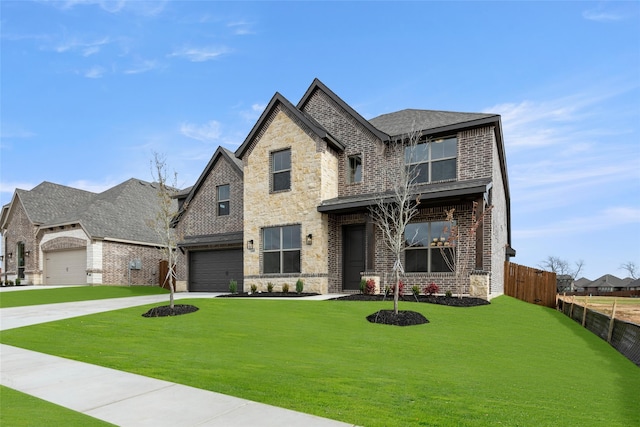 view of front of house featuring a garage and a front lawn