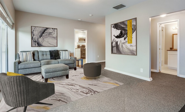 living room with carpet flooring