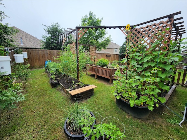 view of yard with a garden and fence