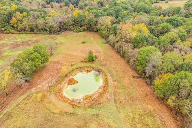 drone / aerial view featuring a rural view and a water view