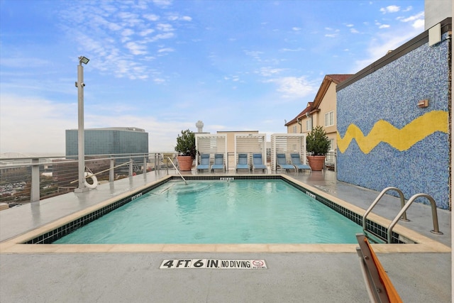 view of swimming pool with a patio