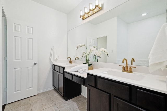 bathroom with vanity and tile patterned flooring