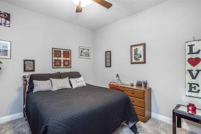 bedroom featuring carpet floors and ceiling fan