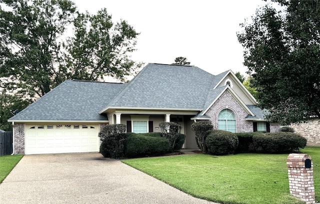 view of front of house featuring a front yard and a garage