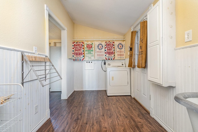 washroom featuring washer / clothes dryer and dark wood-type flooring