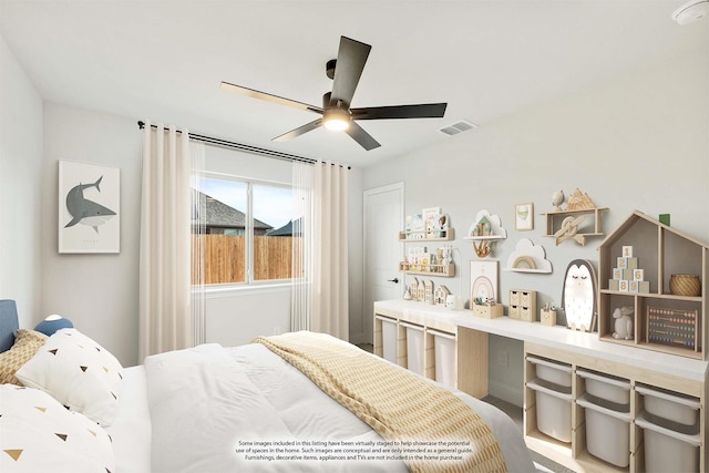 bedroom featuring ceiling fan