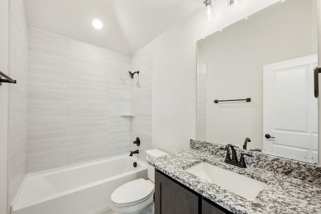 full bathroom with vanity, toilet, and bathing tub / shower combination